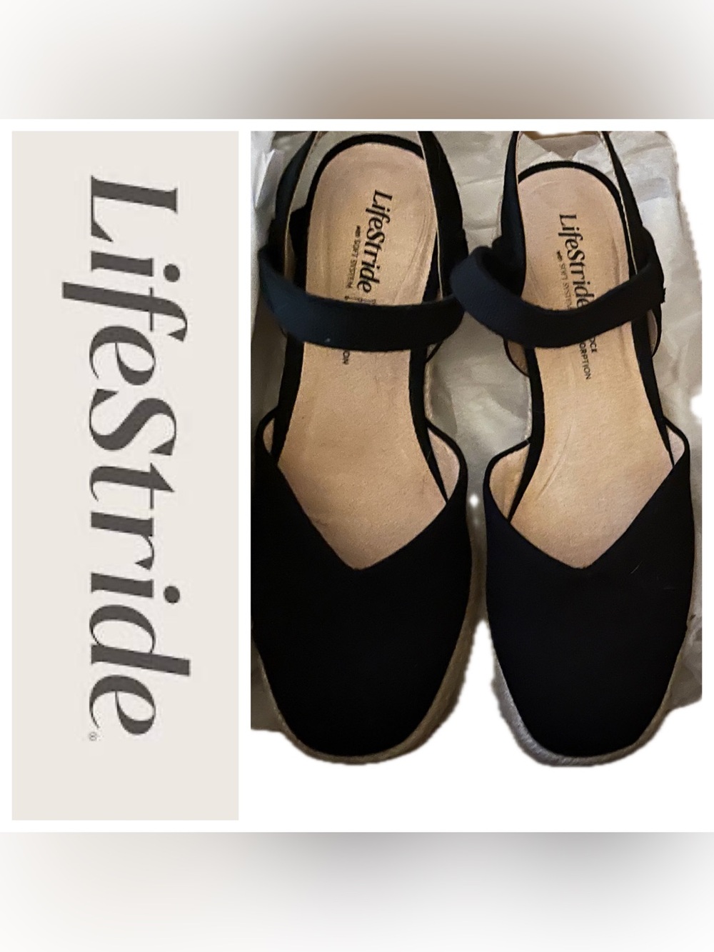 Life Stride Black Wedged Sandals 🖤👡👡